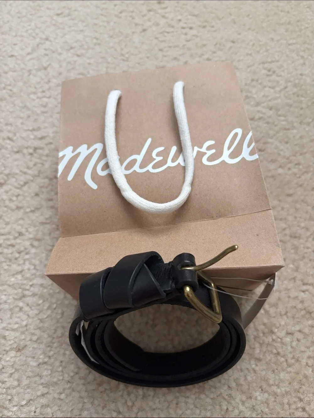 Madewell Black Leather Belt with Brass-Tone Buckle